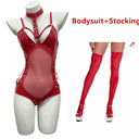 Seductive Glossy PU Leather Catsuit Set with Accessory Bundle  OurLum.com Style-2-Red-C S-M 