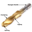 Hex Shank Titanium Plated HSS Tap Drill Bit Set for Metalworking