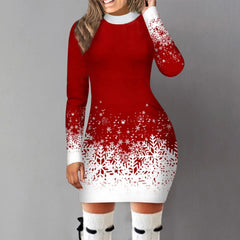 Snowflake Christmas Party Dress: Festive Xmas Bodycon - Elegant Holiday Wear