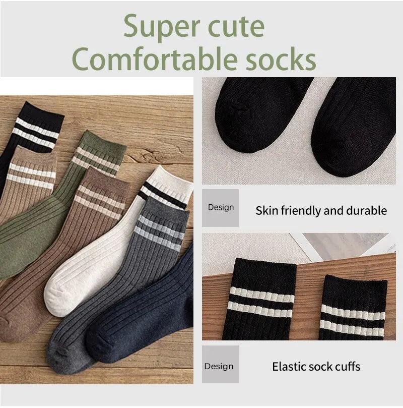 7 Pack Men's Retro Striped Tube Socks - Premium Polyester, Breathable Design, Harajuku Style  Our Lum   