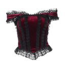 Gothic Cross Print Lace Trim Crop Top Edgy Corset Tank