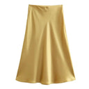 Solid Satin A-Line Midi Skirt Stylish Summer Fashion Statement