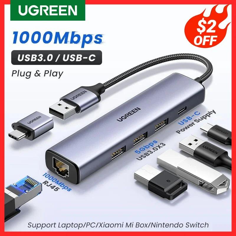 UGREEN USB Ethernet Adapter 1000/100Mbps USB-C Hub with Gigabit Ethernet for Laptop PC, Macbook, Xiaomi Mi Box, Windows - Fast and Stable Network Connection  ourlum.com   