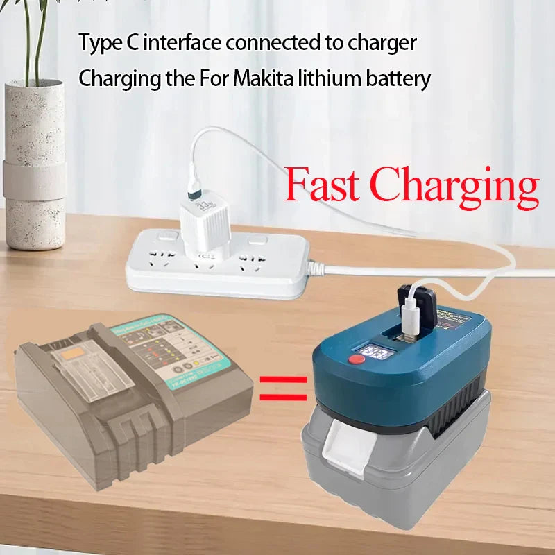 65W Fast Charger Adapter for Makita, Bosch, DeWalt & Milwaukee - USB Power Bank Functionality