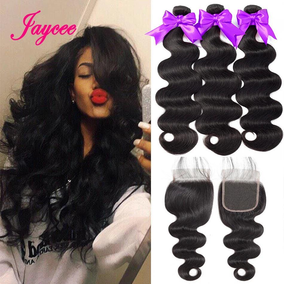 Luxurious Brazilian Body Wave Hair Bundle Set with Closure - Premium 12A Virgin Human Hair Bundle Kit  ourlum.com 24 24 26 Closure 20 Middle Part 