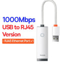 BASEUS USB Ethernet Adapter: Seamless Connectivity for Macbook Pro & Air  ourlum.com White USB 1000M  