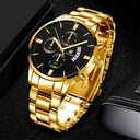 Men's Stainless Steel Calendar Quartz Watch Elegant Timepiece