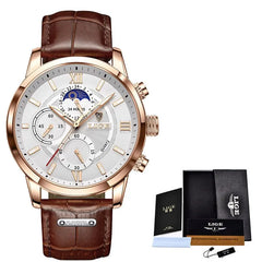 LIGE Men's Leather Chronograph Watch: Luxury Timepiece for Him or Her