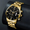 Men's Gold Stainless Steel Calendar Watch Set Luxury Jewelry