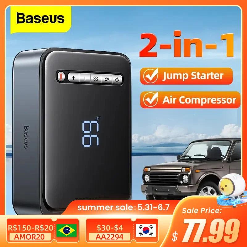 BASEUS 2 in 1 Car Jump Starter Power Bank Portable Air Compressor Inflator Pump Power Station 1000A Battery Starter Auto Booster