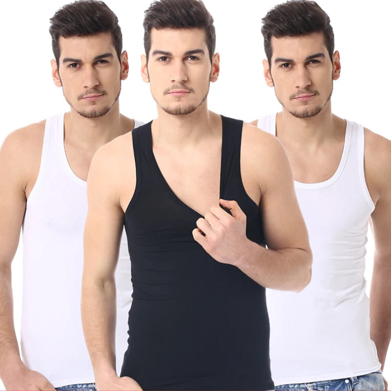 Men's Casual Solid Cotton Tank Top - Fashionable Round Neck Fitness Vest for Youth