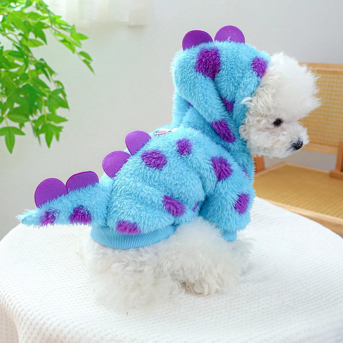 Warm Blue Dinosaur Hooded Pet Coat for Small to Medium Dogs  ourlum.com Blue XS 