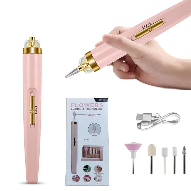 Electric Nail Polish Drill Kit with 5 Functions and Built-in Light - Portable Manicure Tool for Gel Removal  ourlum.com   