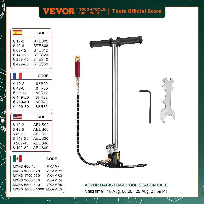 VEVOR 3 Stage PCP Pump + Pressure Gauge 4500PSI Tire Kayak Ball Inflatable Rifle Air Gun Filling Stirrup High Pressure Hand Pump