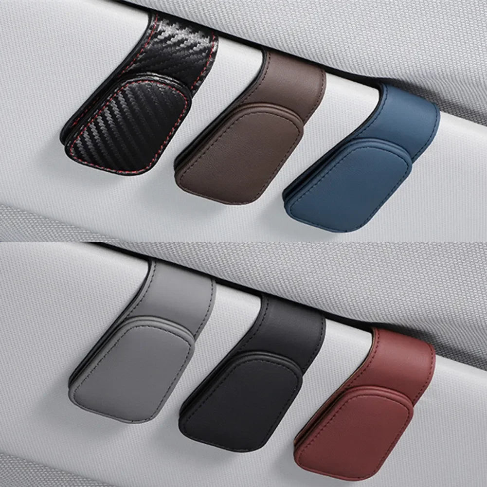 Car Sun Visor Sunglasses Holder Clip Box - PU Leather - Compact Design - Multiple Colors  ourlum.com   