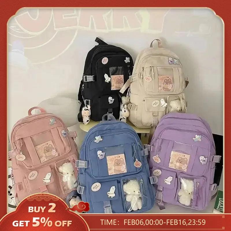 Stylish Pink and Purple Unisex High School Backpack with Appliques  ourlum.com   