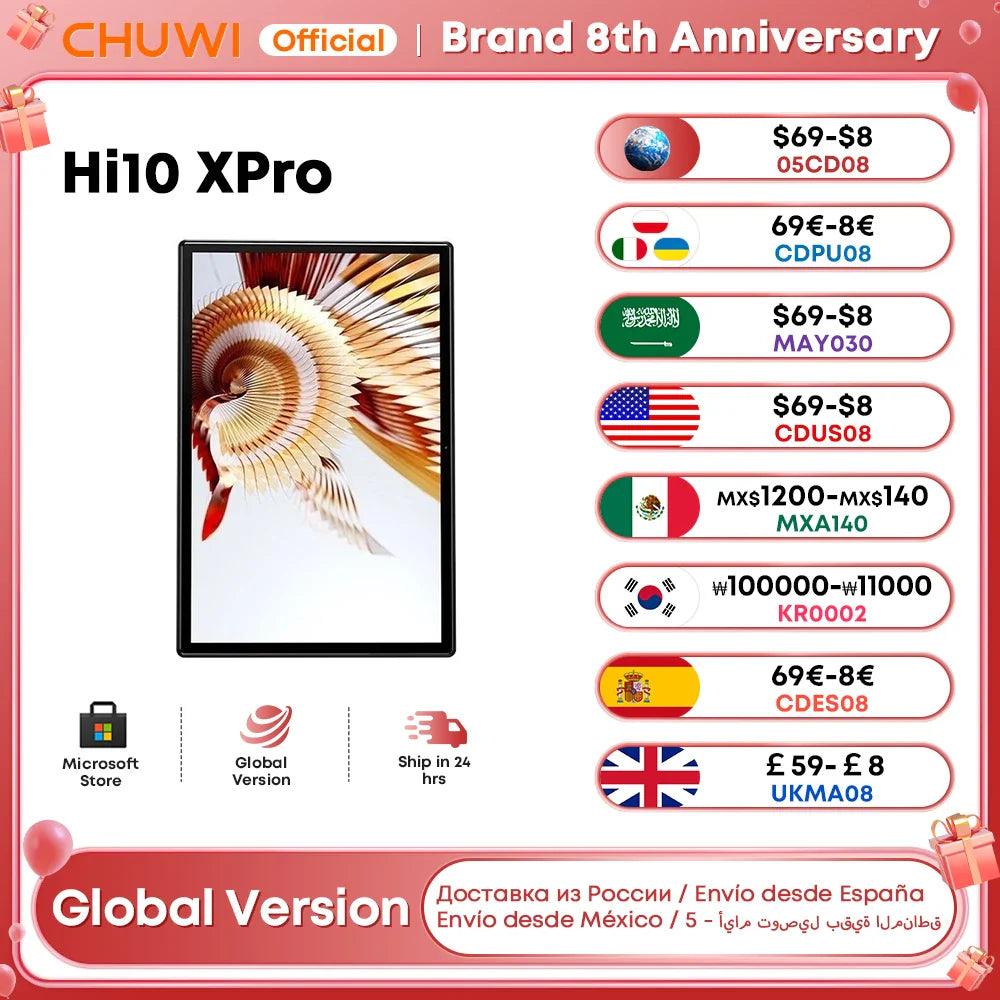 CHUWI Hi10X Pro 10.1 Inch 800*1280 IPS Screen Unisoc T606 4GB RAM 128GB ROM Tablets 2.4G/5G Wifi Android 13 Tablet PC 7000mah  ourlum.com Tablet With Case EU United State