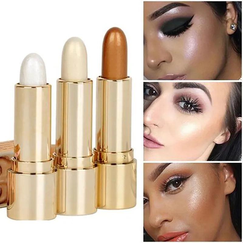 3 Colors 3D Face Brighten Highlighter Bar Cosmetic Face Contour Bronzer Shimmer Highlighter Stick Concealer Cream Makeup tool  ourlum.com   