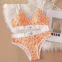 Leopard Print Seamless Bralette and Low Waist Panties Set - Comfortable Cotton Lingerie Set with V-Neck Design  Our Lum orange leopard One Size 