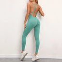 Backless Goddess Yoga Jumpsuit Set with Cross Straps and High Waist Leggings  OurLum.com Green M 