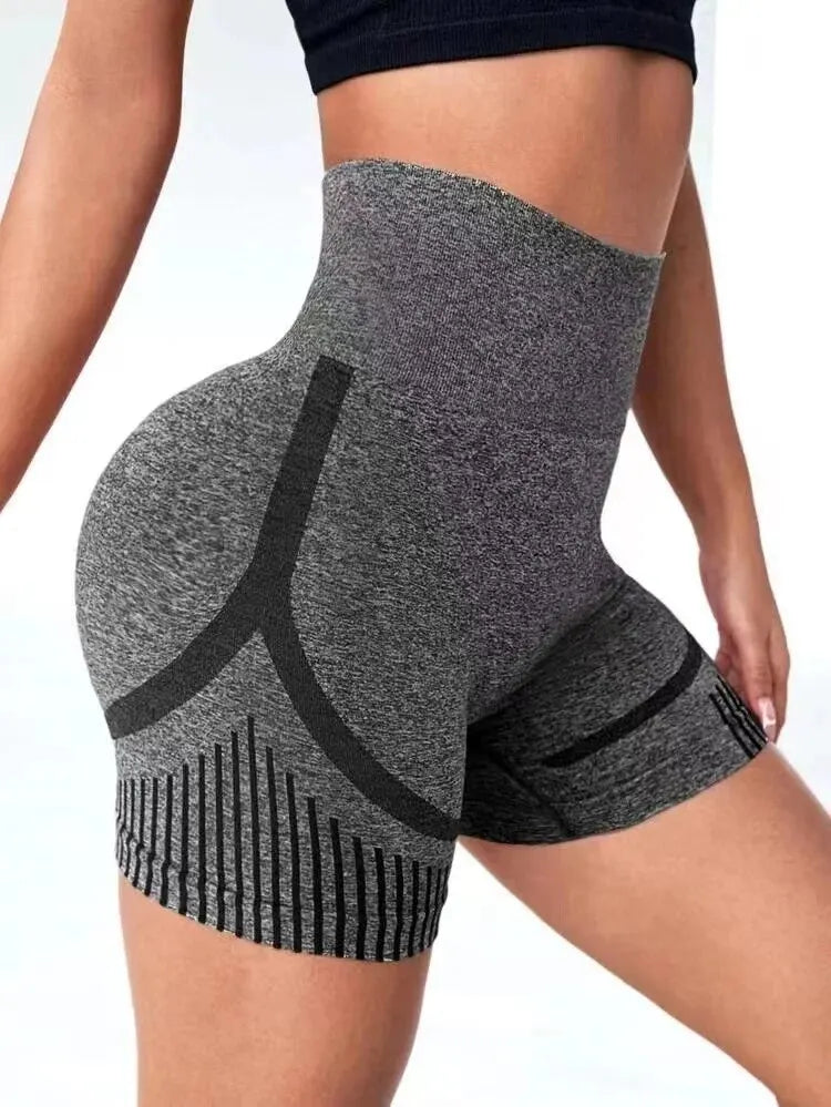 High-Waisted Women's Yoga Shorts for Fitness, Gym, and Running - Stylish Herringbone Design with Breathable Nylon Material