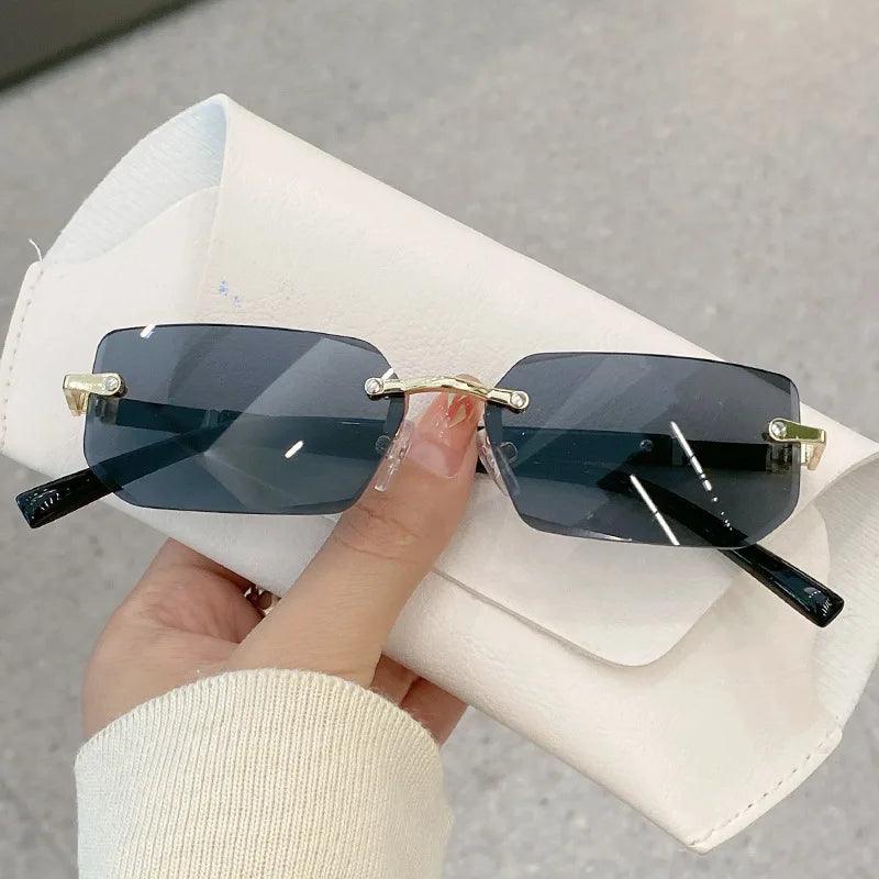 Trendy Rimless Rectangle Sunglasses for Men and Women - Stylish Summer Shades for Outdoor Fashion