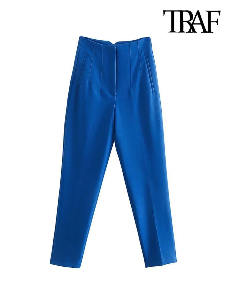 Vintage High-Waist Zipper Fly Office Trousers for Women  ourlum.com   