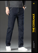 HIQOR Winter Fleece Thick Jeans Men Business Casual Pants