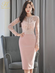 Korean Retro Lace Sheath Dress: Elegant Office & Casual Wear