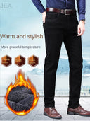 2023 Winter Men Black Blue Straight Stretch Denim Pants