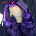 Purple Highlight 13X4 Lace Front Wig 180% Human Hair Wavy