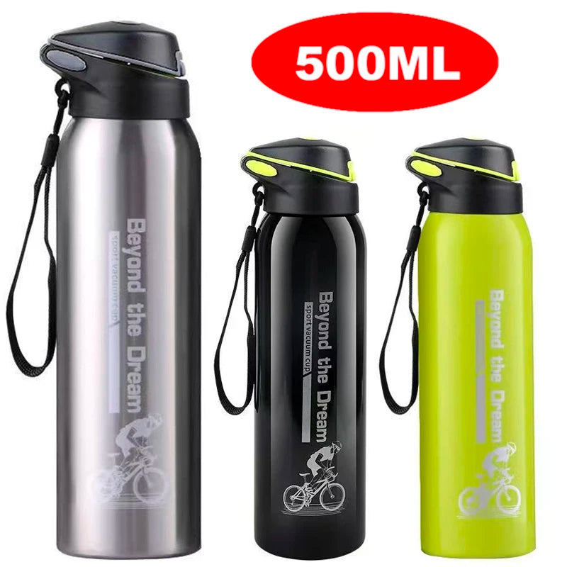 500ML Insulated Stainless Steel Cycling Water Bottle with Straw - Double Walled Vacuum Mug for Hot and Cold Drinks