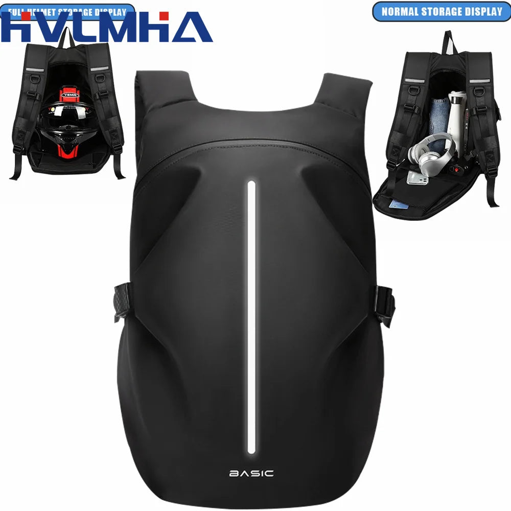 Versatile Waterproof Motorcycle Backpack and Helmet Bag with Reflective Design