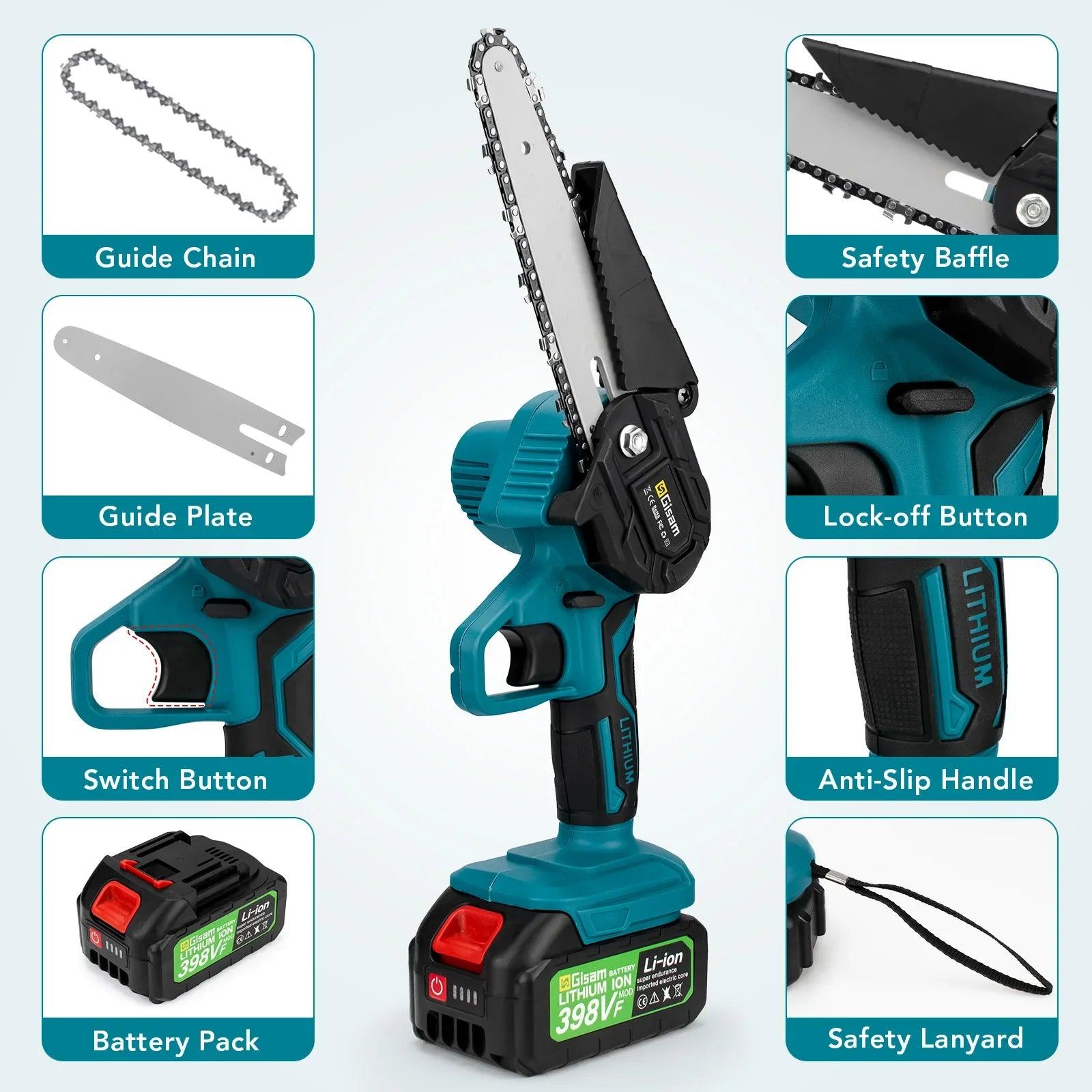 Gisam Electric Chainsaw: Fast Cutting for Woodworking and Gardening  ourlum.com   