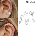 Unisex Boho Silver Leaf Non-Piercing Clip Earrings Set