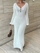 Tossy White Knit Maxi Dress Beachwear for Women Elegant Versatile