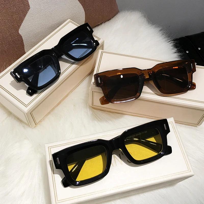 Unisex Ocean Color Square Sunglasses with UV Protection and Rivet Design