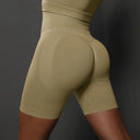 Booty-Lifting Seamless Yoga Shorts for Women - High Waist Fitness Gym Wear  ourlum.com Khaki S 