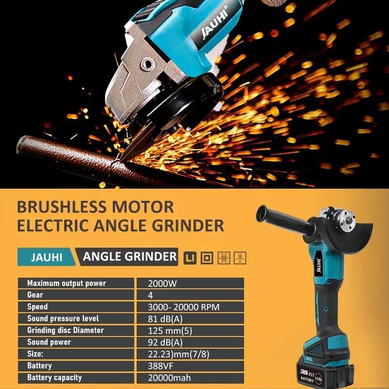 2000W 125mm 4 Gears Variable Brushless Electric Angle Grinder For Makita 18V Battery Metal Wood Grinding Polishing Cutting Tool  ourlum.com   