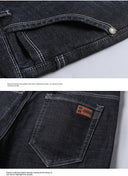 2023 Winter Men Black Blue Straight Stretch Denim Pants