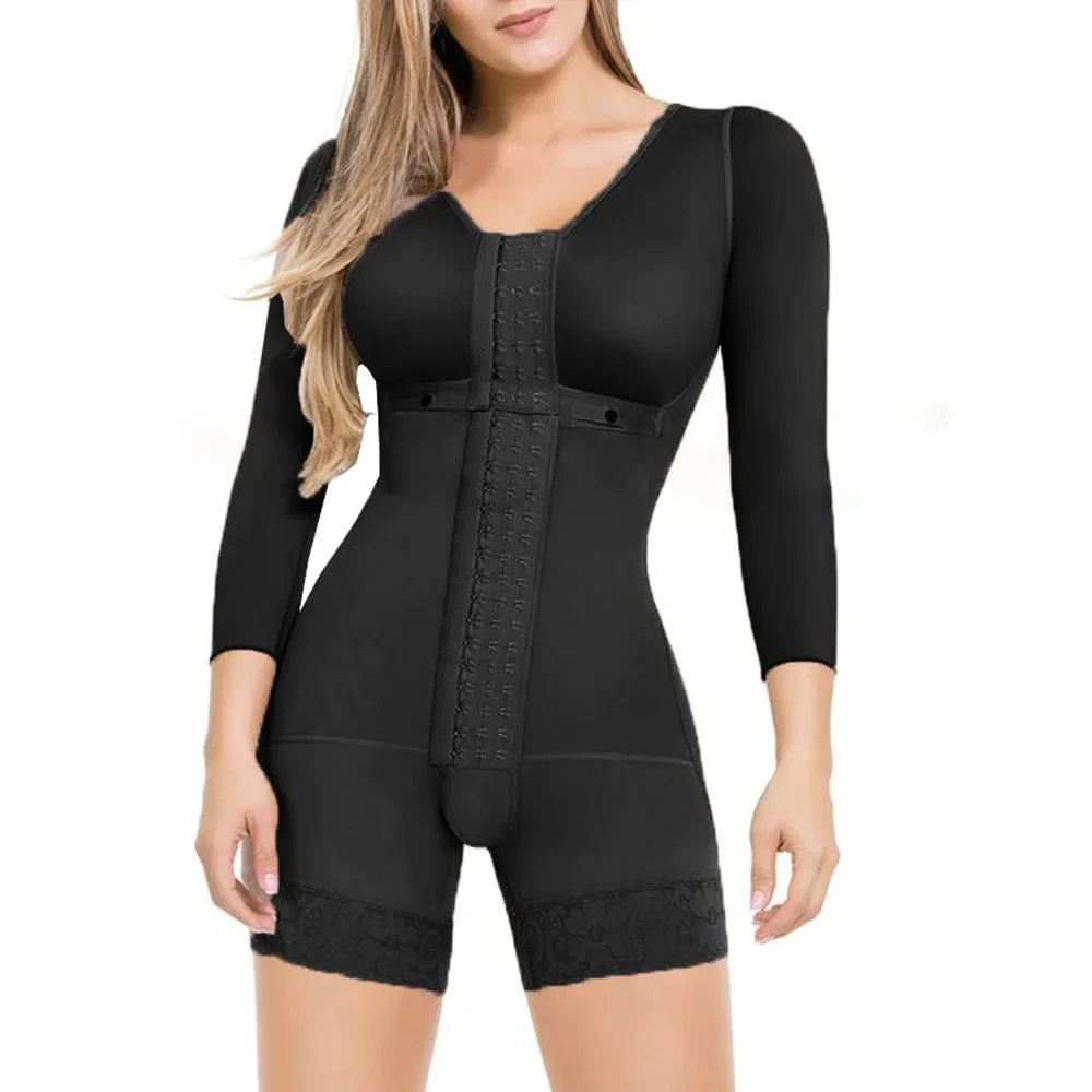 Women's High Compression Shapewear Bodysuit with Long Sleeves & Waist Trainer