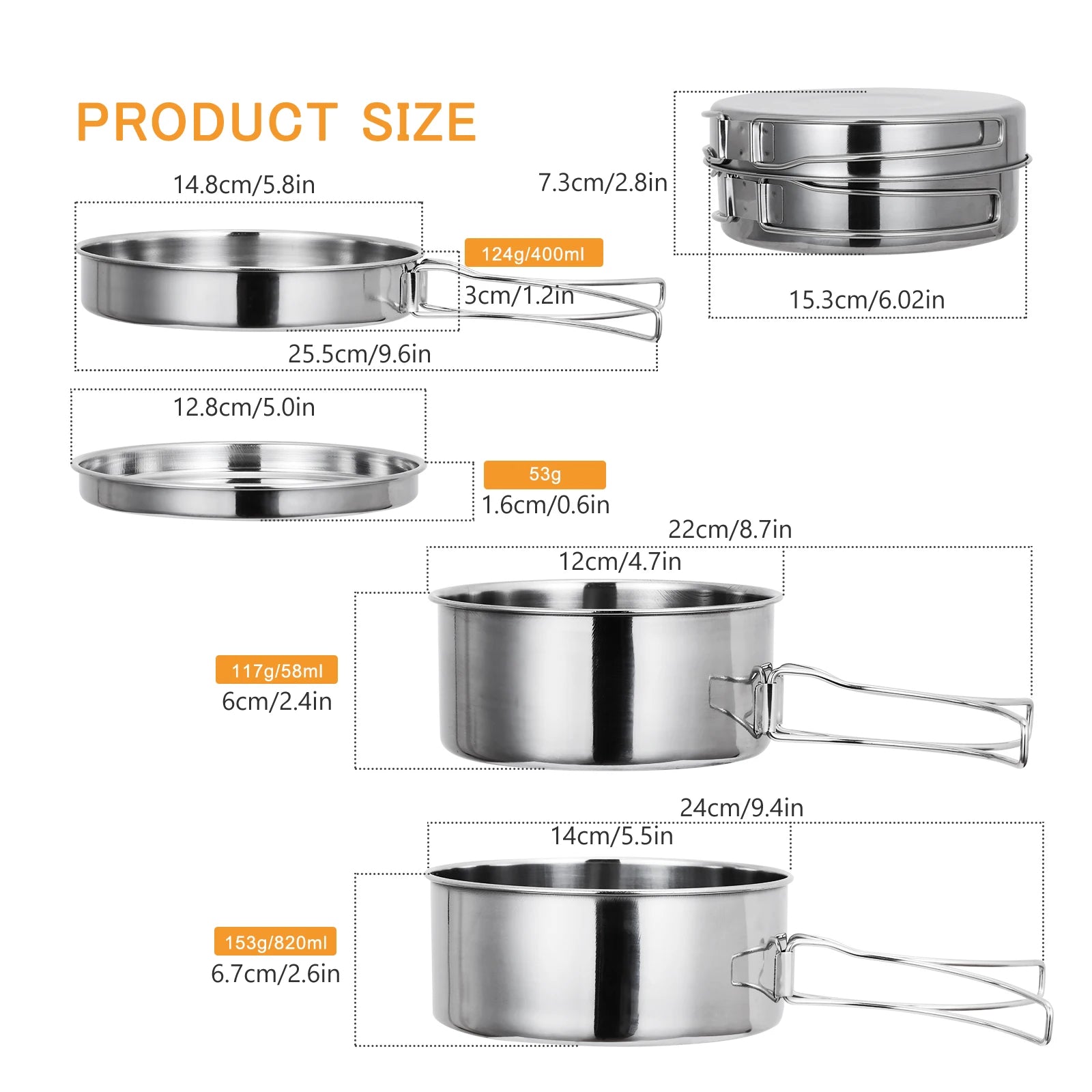 Portable Stainless Steel Camping Cookware Set - Ultralight Tableware for Hiking and Outdoor Picnics