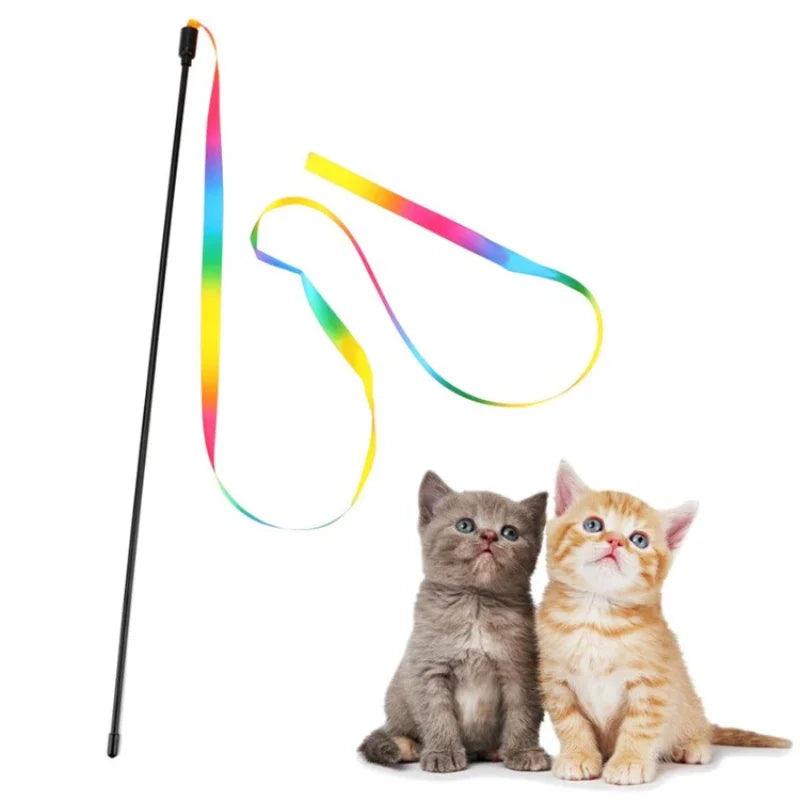 Rainbow Strips Cat Teaser Wand - Interactive Pet Toy for Cats  ourlum.com   