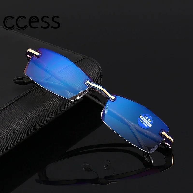 Blue Light Blocking Frameless Square Reading Glasses for Men and Women - Stylish Eyewear for Computer Use and Presbyopia  ourlum.com   