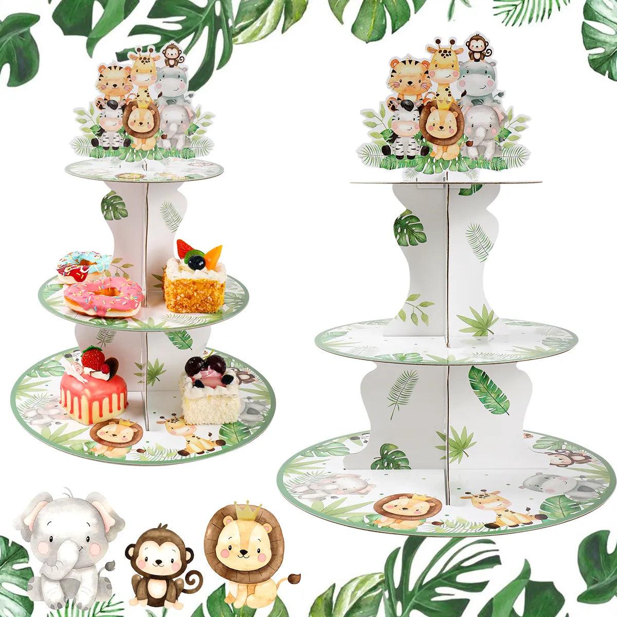 Jungle Animals Cupcake Stand: Safari Party Decor Holder for Kids Wild One Bash  ourlum.com   