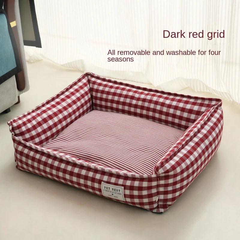 Cozy Square Lattice Pet Bed: Calming House Cushion for Small/Medium Dog, Cat  ourlum.com wine red 60x50cm 