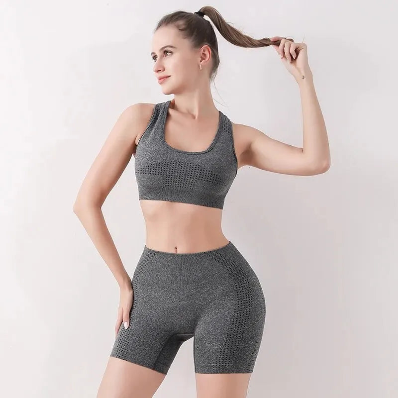 Elevate Your Workout: Women's High Waist Crop Tank and Shorts Set for Yoga and Fitness