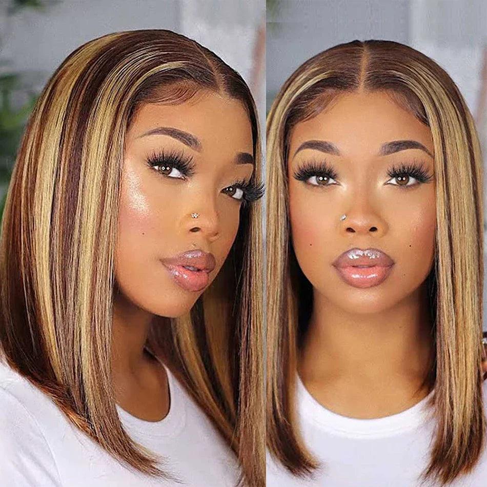 Chic Highlight Bob Human Hair Wig: Remy Lace Front Short Wig for Effortless Style