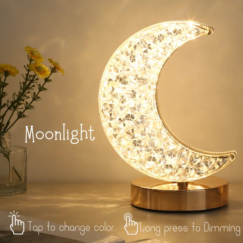 Bedroom Crystal Touch Dimming Night Light Girls Room Home Decor Aesthetics USB Bedside LED Ambient Table 3d Moon Lamp  ourlum.com Gold  