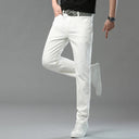 Red White Jeans Men's Stretch Cotton Denim Pants Classic Straight Fashion Fit Autumn Business Casual Trousers Man Clothes